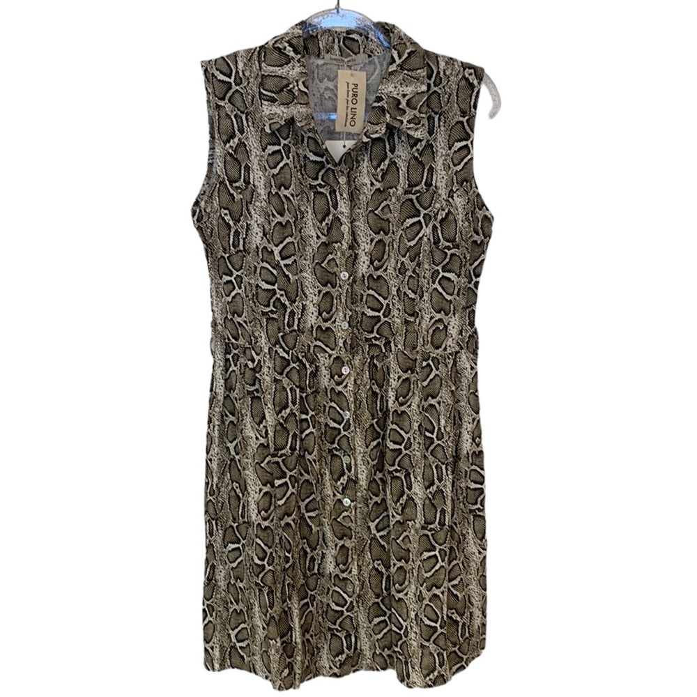 Laura Bianchi 100% Linen Python Print Dress • Sz … - image 1